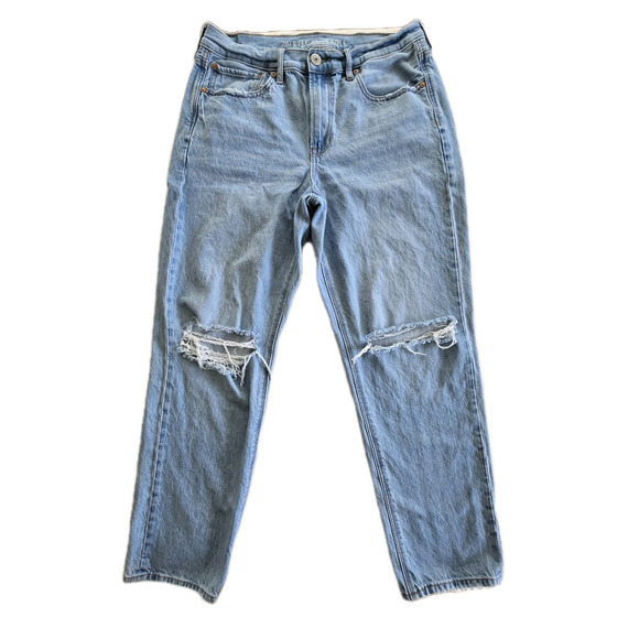 American Eagle 90s Straight Jeans Womens 12 High Rise Distressed Boho Grunge Y2K - Picture 1 of 13